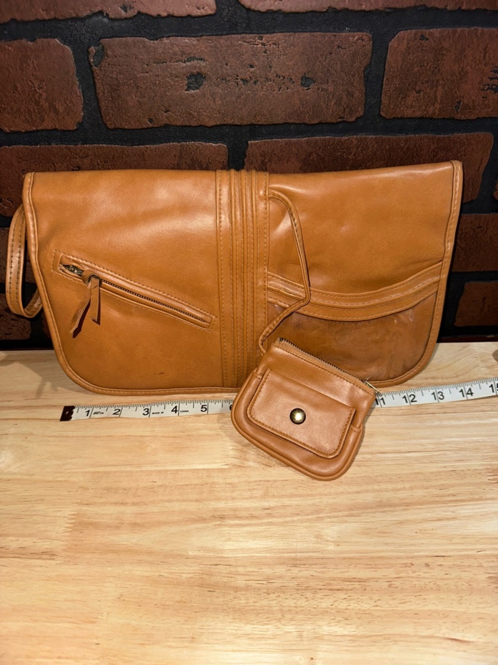 Classic Tan Wristlet Clutch with Front Pockets - Picture 4 of 8